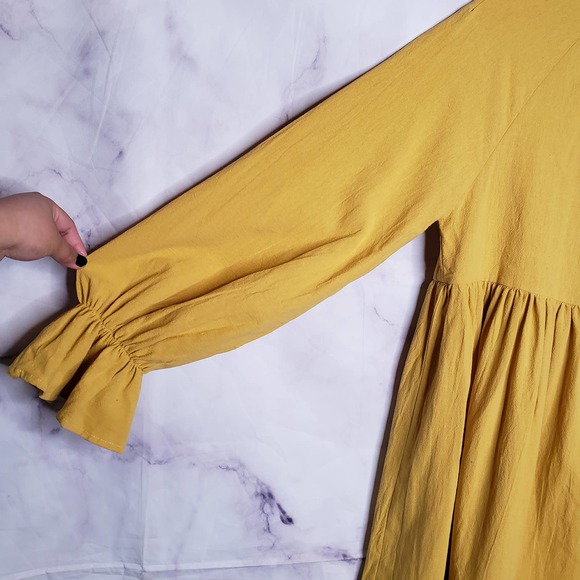 SHEIN Mustard Yellow Long Sleeve BabyDoll Mini Dress XS - Picture 5 of 12